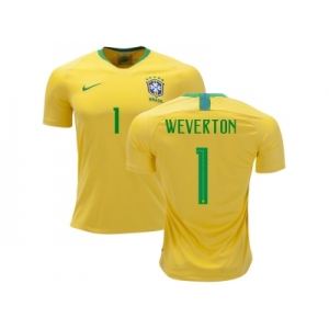 Brazil #1 Weverton Home Soccer Country Jersey