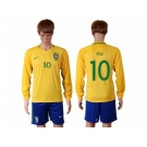 Brazil #10 Pele Home Long Sleeves Soccer Country Jersey