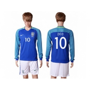 Brazil #10 Zico Away Long Sleeves Soccer Country Jersey