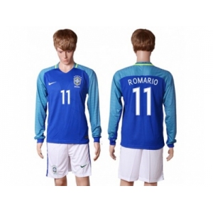 Brazil #11 Romario Away Long Sleeves Soccer Country Jersey