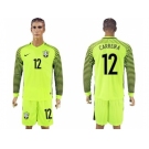 Brazil #12 Carreira Green Long Sleeves Goalkeeper Soccer Country Jersey