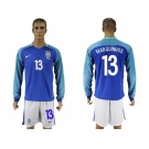 Brazil #13 Marquinhos Away Long Sleeves Soccer Country Jersey