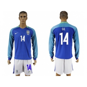 Brazil #14 GIL Away Long Sleeves Soccer Country Jersey