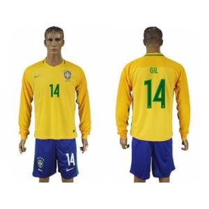 Brazil #14 GIL Home Long Sleeves Soccer Country Jersey