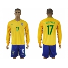 Brazil #17 Gustavo Alves Home Long Sleeves Soccer Country Jersey