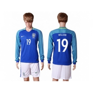 Brazil #19 Willian Away Long Sleeves Soccer Country Jersey