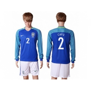 Brazil #2 Cafu Away Long Sleeves Soccer Country Jersey