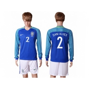 Brazil #2 Dani Alves Away Long Sleeves Soccer Country Jersey