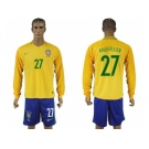 Brazil #27 Anderson Home Long Sleeves Soccer Country Jersey