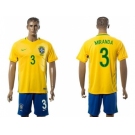 Brazil #3 Miranda Home Soccer Country Jersey