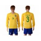 Brazil #3 T.Silva Home Long Sleeves Soccer Country Jersey