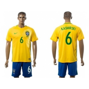 Brazil #6 Kasmirski Home Soccer Country Jersey