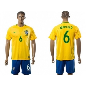 Brazil #6 Marcelo Home Soccer Country Jersey