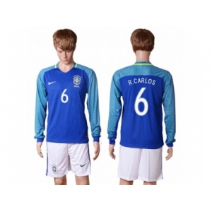 Brazil #6 R.Carlos Away Long Sleeves Soccer Country Jersey