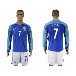 Brazil #7 Costa Away Long Sleeves Soccer Country Jersey