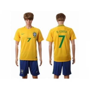 Brazil #7 D.Costa Home Soccer Country Jersey