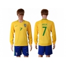 Brazil #7 Hulk Home Long Sleeves Soccer Country Jersey