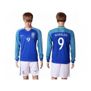Brazil #9 Ronaldo Away Long Sleeves Soccer Country Jersey