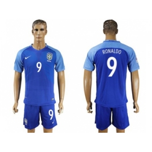 Brazil #9 Ronaldo Blue Soccer Country Jersey