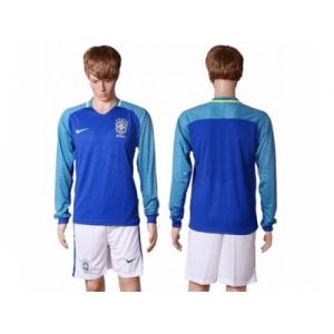 Brazil Blank Away Long Sleeves Soccer Country Jersey