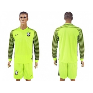 Brazil Blank Shiny Green Long Sleeves Goalkeeper Soccer Country Jersey