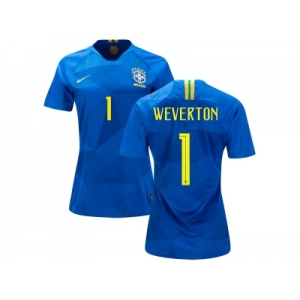 Women Brazil #1 Weverton Away Soccer Country Jersey