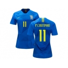 Women Brazil #11 P.Coutinho Away Soccer Country Jersey