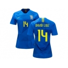 Women Brazil #14 David Luiz Away Soccer Country Jersey