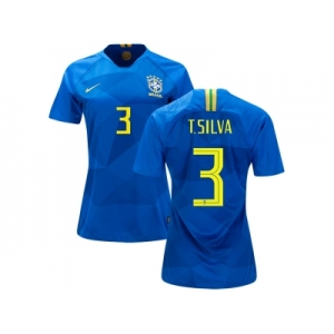 Women Brazil #3 T.Silva Away Soccer Country Jersey