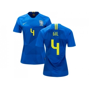 Women Brazil #4 Gil Away Soccer Country Jersey