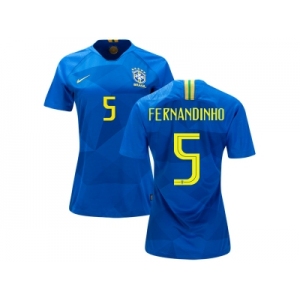 Women Brazil #5 Fernandinho Away Soccer Country Jersey