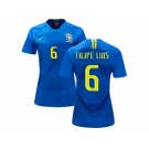 Women Brazil #6 Filipe Luis Away Soccer Country Jersey