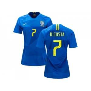 Women Brazil #7 D. Costa Away Soccer Country Jersey