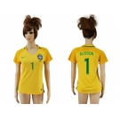 Women's Brazil #1 Alisson Home Soccer Country Jersey