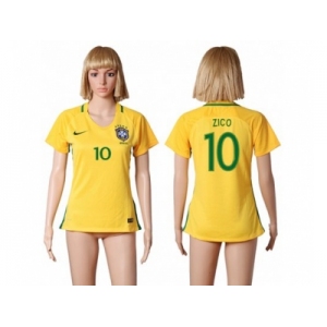 Women's Brazil #10 Zico Home Soccer Country Jersey