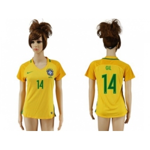 Women's Brazil #14 GIL Home Soccer Country Jersey