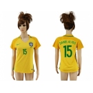 Women's Brazil #15 Daniel Alves Home Soccer Country Jersey