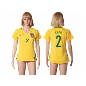 Women's Brazil #2 Cafu Home Soccer Country Jersey