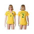 Women's Brazil #2 Dani Alves Home Soccer Country Jersey