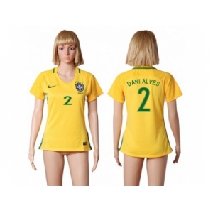 Women's Brazil #2 Dani Alves Home Soccer Country Jersey