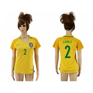Women's Brazil #2 Danilo Home Soccer Country Jersey