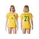 Women's Brazil #21 Coutinho Home Soccer Country Jersey