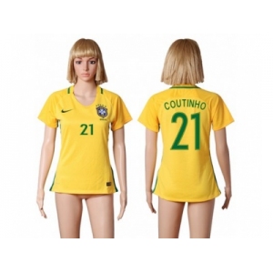 Women's Brazil #21 Coutinho Home Soccer Country Jersey