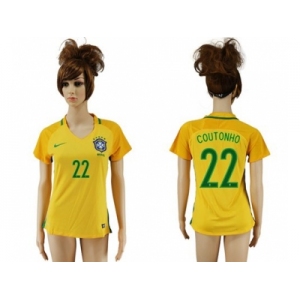 Women's Brazil #22 Coutonho Home Soccer Country Jersey