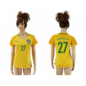 Women's Brazil #27 Anderson Home Soccer Country Jersey