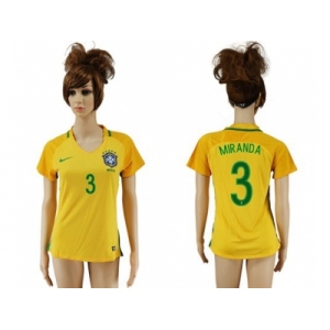 Women's Brazil #3 Miranda Home Soccer Country Jersey