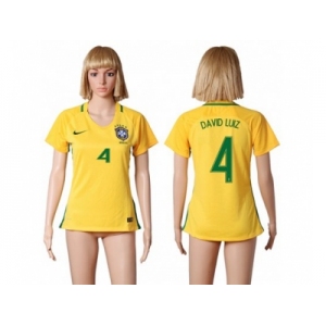 Women's Brazil #4 David Luiz Home Soccer Country Jersey