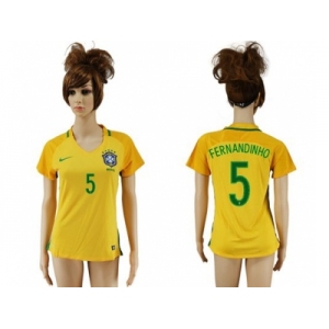 Women's Brazil #5 Fernandinho Home Soccer Country Jersey