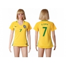 Women's Brazil #7 D.Costa Home Soccer Country Jersey