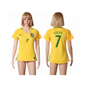 Women's Brazil #7 Lucas Home Soccer Country Jersey